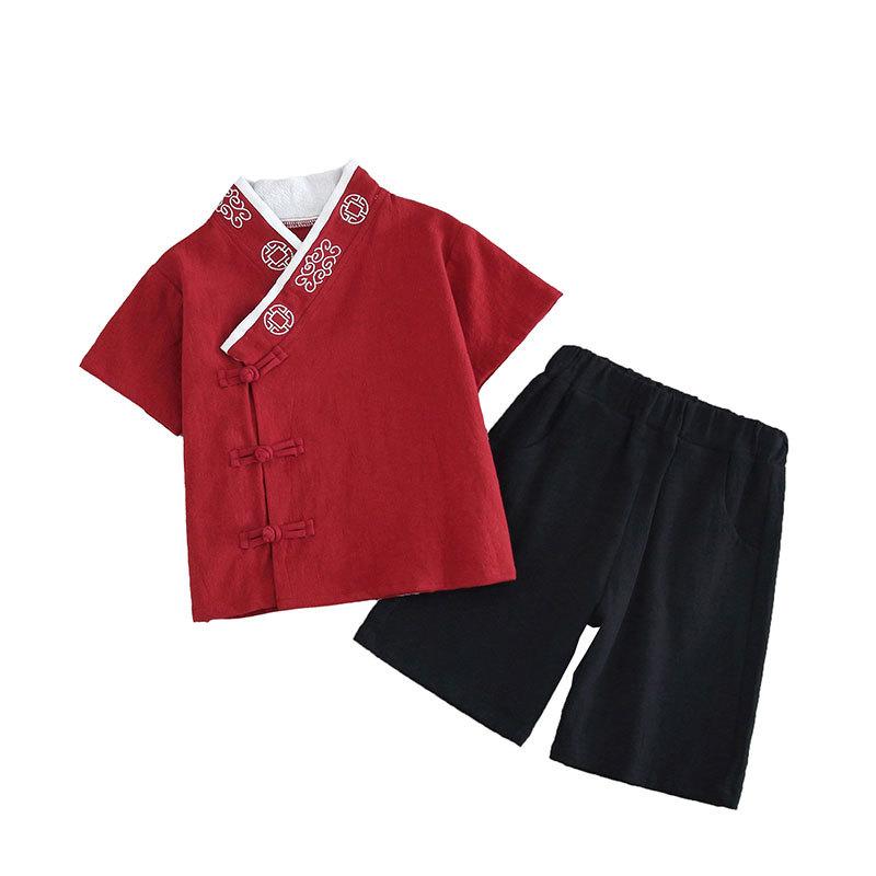 Boys Hanbok Suit Summer Children's Thin Section of Short-sleeved Two-piece Set of Girls Chinese Style Tang Suit Performance Clothing Tide