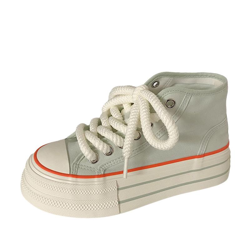 H1292 2024 Spring Festival New Thick-soled High-top Canvas Shoes Women's Thin Niche Muffin Baseplate Shoes Little White Shoes
