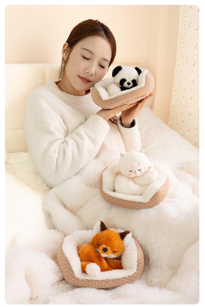 Calico Cat Lamb Nap Nest Plush Toy - Cute and Healing Desk Companion Doll