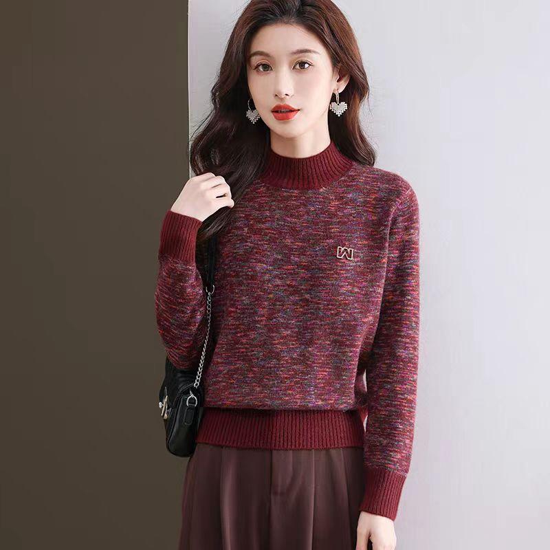 Cashmere Sweater Women Half Turtleneck Pullover Thickened Knitted Sweater and Loose Solid-colored Base Layer