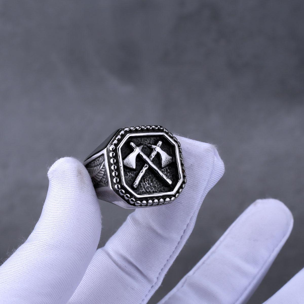 Viking Double Axe Ring for Men Stainless Steel Nordic Vintage Jewelry Cool Slavic Amulet Accessories 8