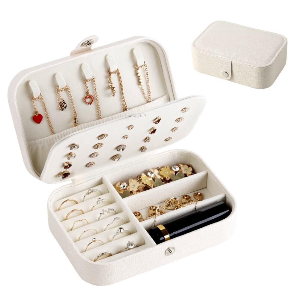 Women's and Girls' Portable Jewelry Box - Double-Layer Display and Storage Organizer for Earrings, Rings, Necklaces (1 Piece, White)