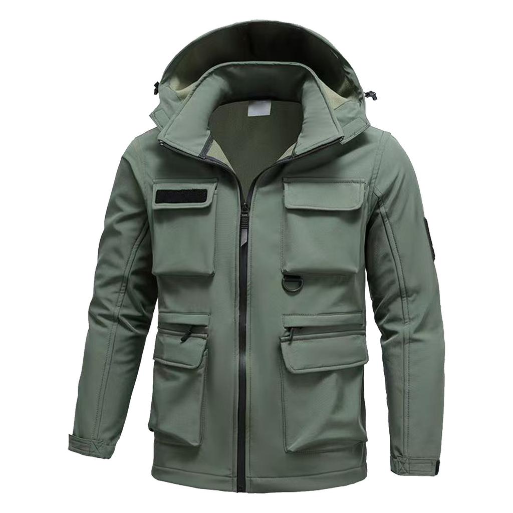 Men's Outdoor Jacket Suit Men's Plus Velvet Cold Proof Windproof Waterproof Warm Cycling Mountaineering Suit Outdoor Suit