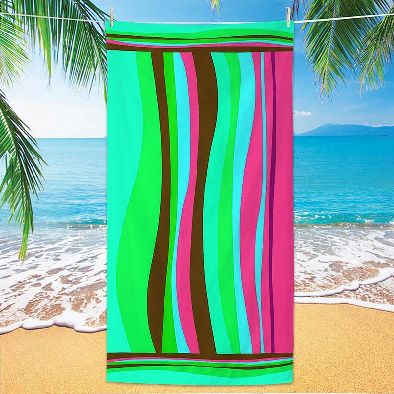 New Striped Microfiber Beach Towel HD Digital Printed Large Size Quick Dry Absorbent Adult Swimming Bath Towel Travel Beach