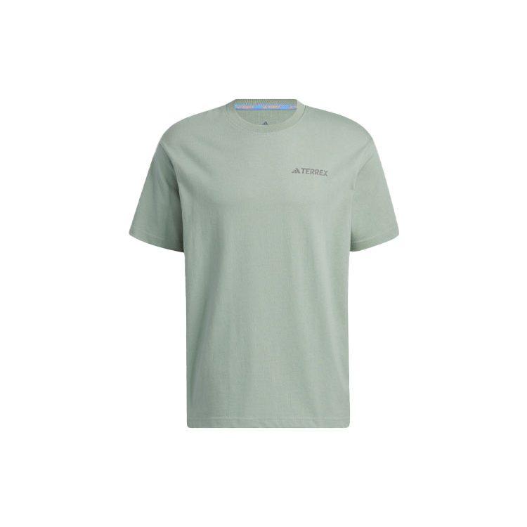 Adidas T Shirts Unisex Dusty Green Crew Neck Moderate Straight Fit IC1947