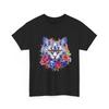 Pretty Cat T-Shirt Colorful Kitten Face Floral Artistic Roses Graphic Tee