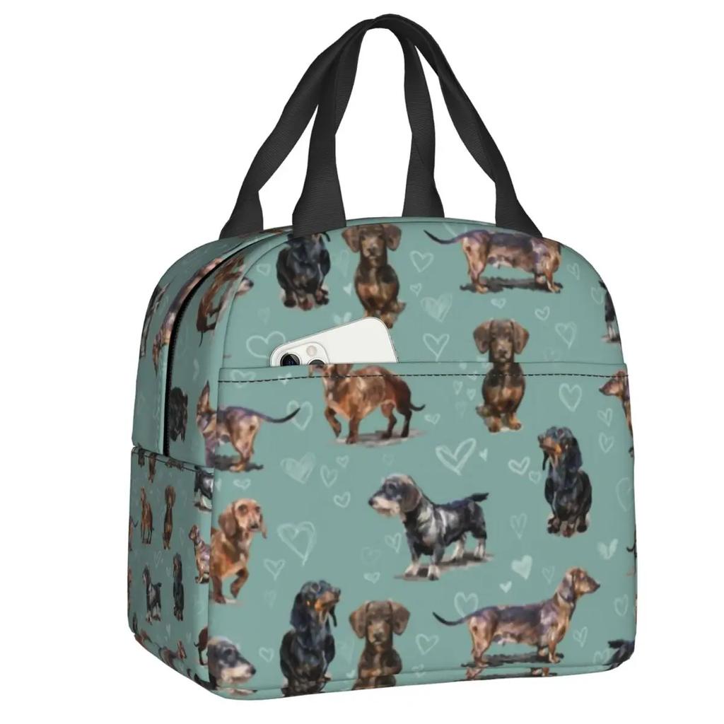Dachshund Thermal Insulated Lunch Bag Women Badger Sausage the Wiener Dog Lunch Tote for Outdoor Camping Travel Storage Food Box