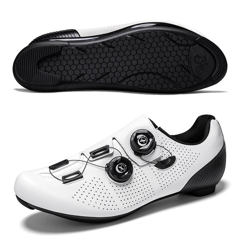 Mens Road Cycling Shoes With Dual Buckle Hard Sole Rubber Outsole Breathable Lightweight Pedal Compatible