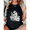 Black Oversized T Shirt With Motorcycle Girl Graphic Print For Casual Wear And Street Style