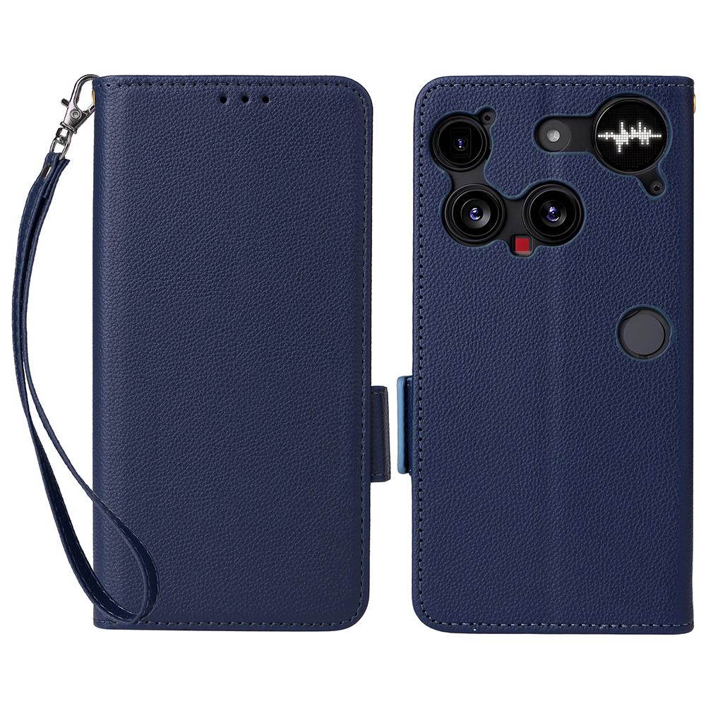 For Nothing Phone (3) 5G Case with Wrist Strap Litchi Texture PU Leather Wallet Phone Cover