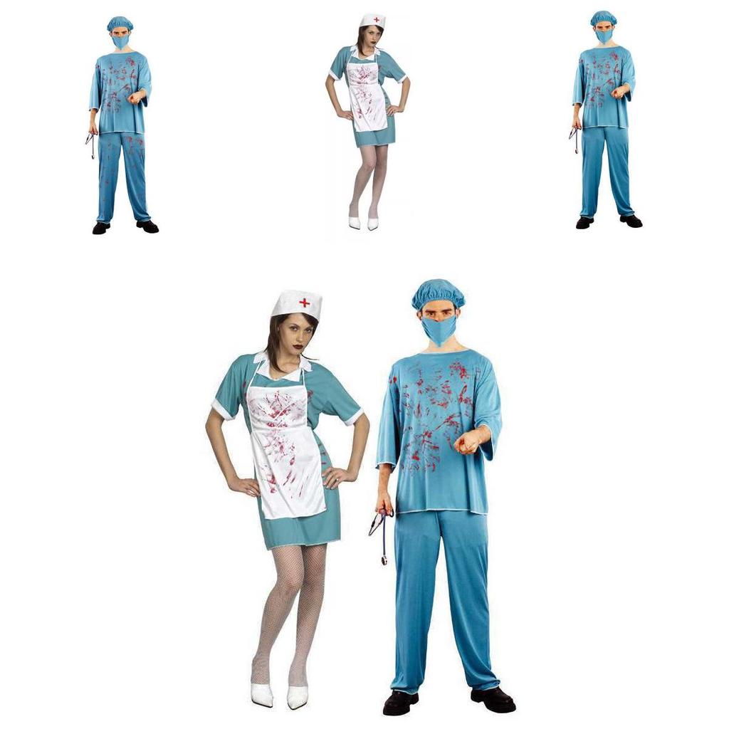 Unisex Kostium Pielęgniarki Z Plamami Krwi na Halloween Cosplay Na Straszne Imprezy