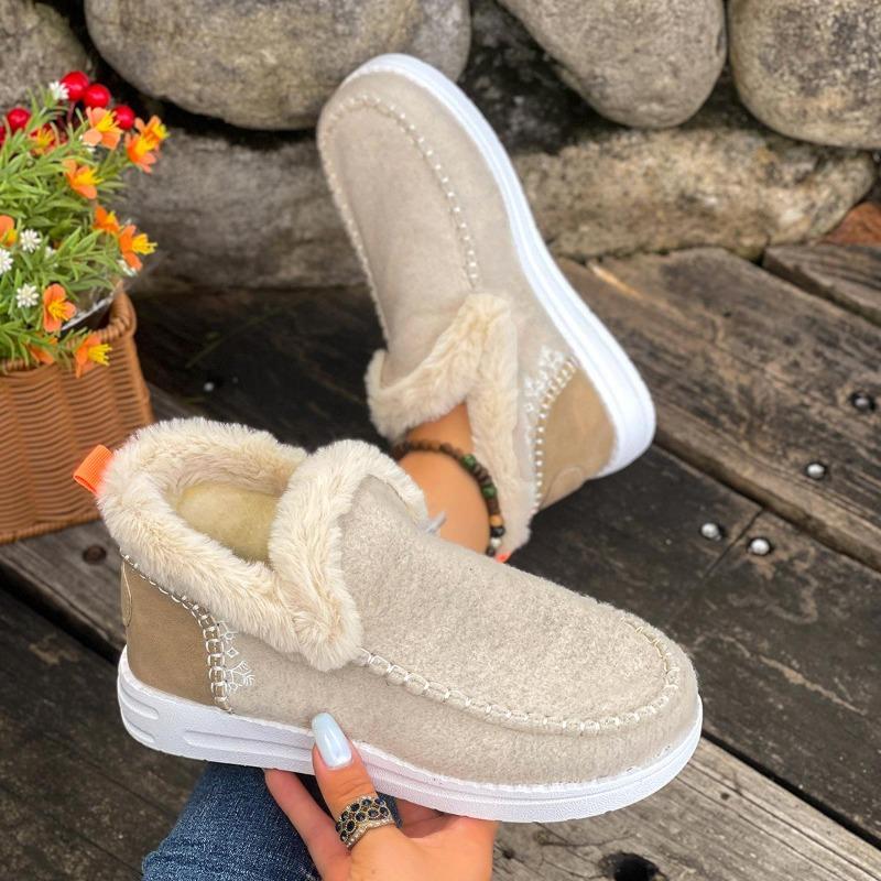 Women's Mid-Calf Thick-Sole Winter Insulated Fur-Lined Snow Boots Anti-Slip, Durable, Casual Athletic Cotton Boots