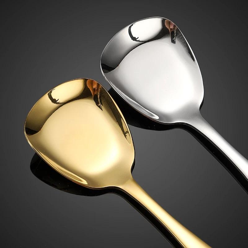 17cm Löffel mit flachem Boden Edelstahl Quadratische Esslöffel Reis Geschirr Kind Langer Griff Trinklöffel für Eis Dessert