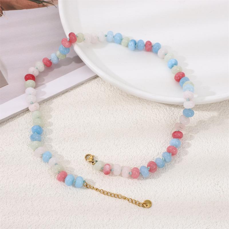 New Chinese Agate Necklace Colored Dopamine Natural Stone Beaded Collarbone Chain Light Luxury Niche Temperament Neck Chain