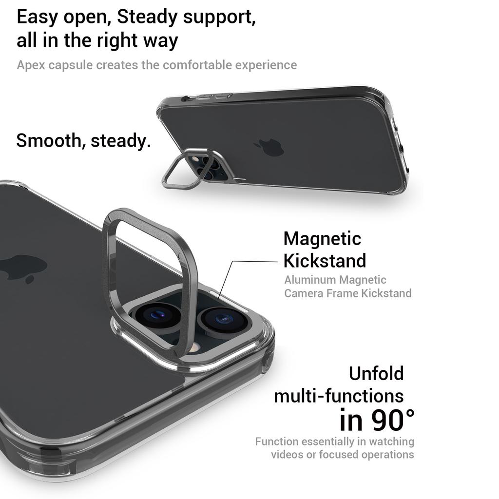 For iPhone 15 Case Shockproof TPU+PC Phone Back Cover with Metal Lens Kickstand