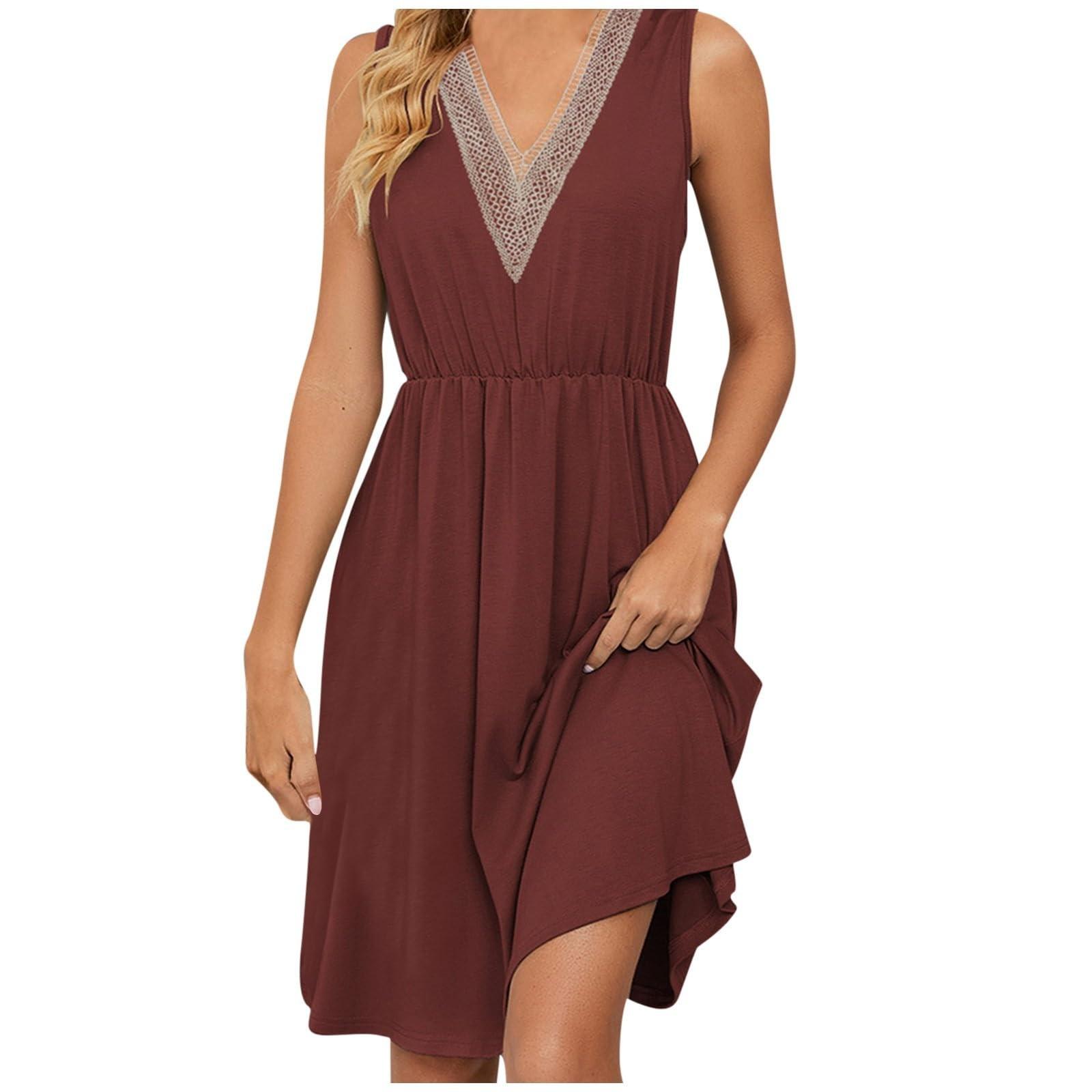 

Женское модное однотонное кружевное платье без рукавов с v-образным вырезом и жилетом XL винный