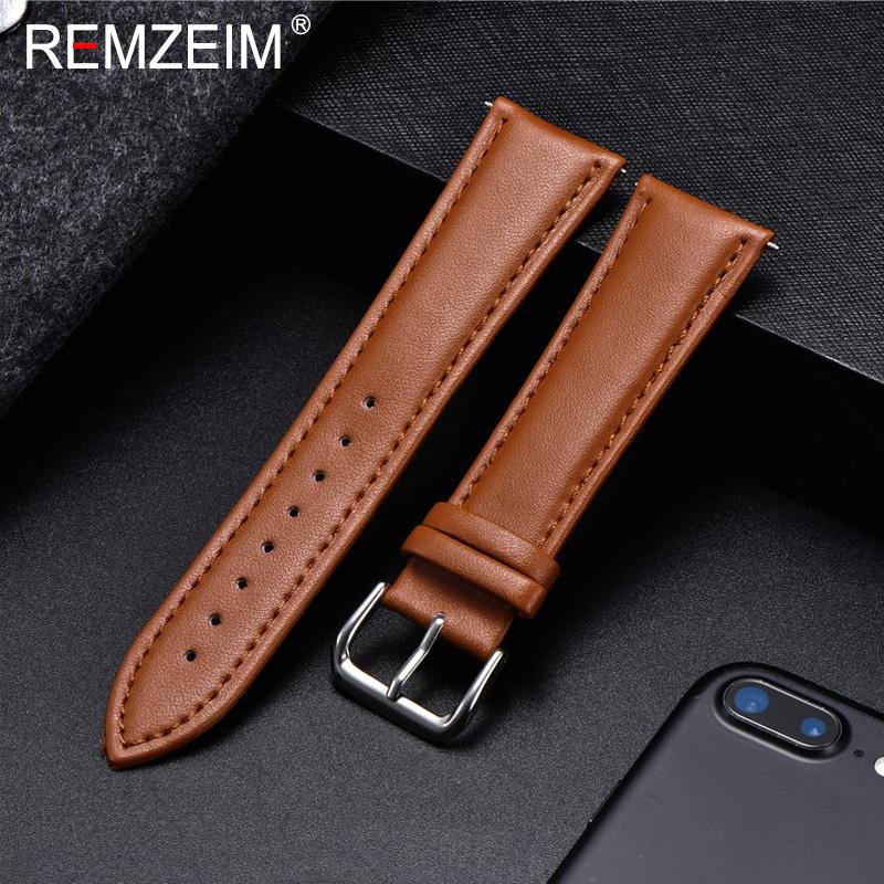 

REMZEIM Calfskin Leather Watchband Soft Material Watch Band Wrist Strap 18mm 20mm 22mm 24mm with Silver Stainless Steel Buckle 20mm
