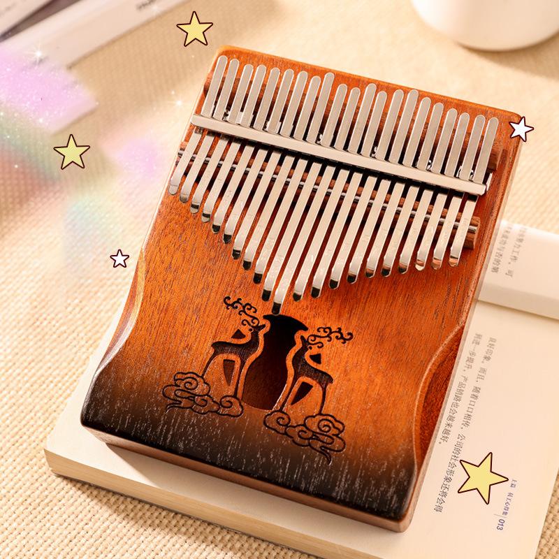 17 Key Kalimba Thumb Piano Wooden Deer Design with Chinese Cloud Pattern, Tuning Hammer Included, 21 Note Option