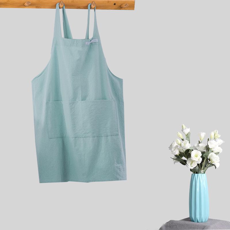 Japanese & Korean Retro Cotton Linen Apron with Logo, Tie-Free Design for Home, Flower Shop, or Painting Use