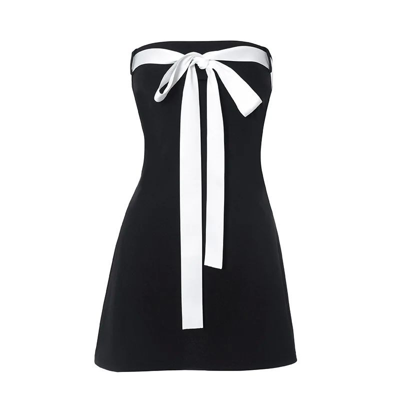 

Bow Strapless and Hip Hugging Short Dress Bows Tube Top Dress Female black L