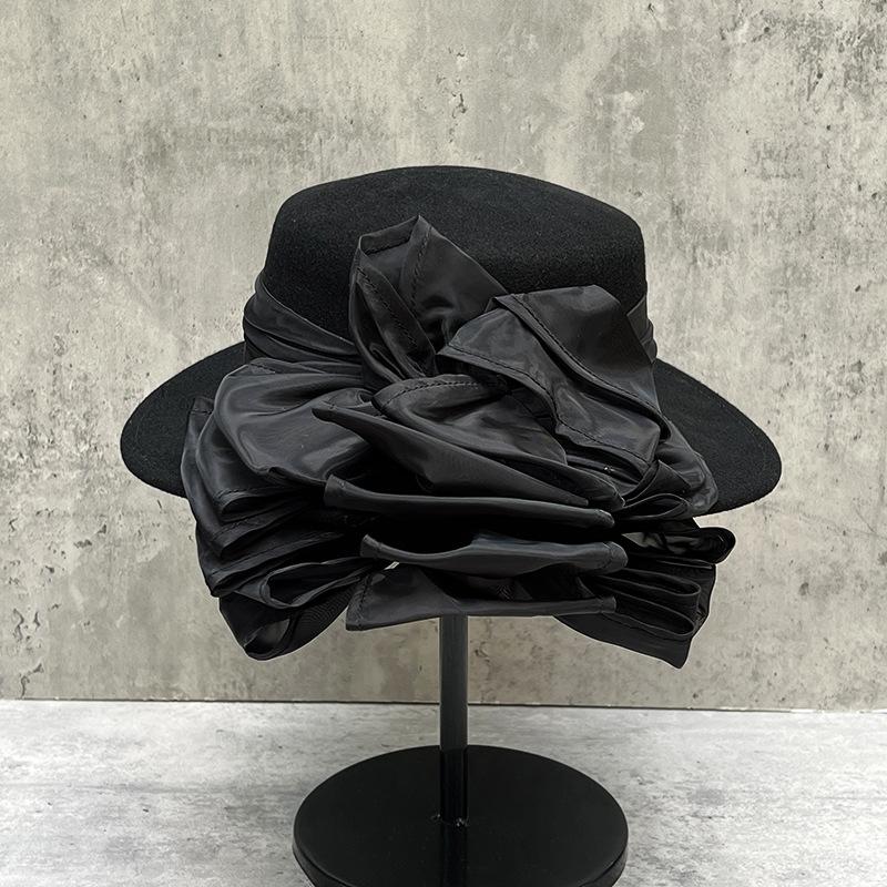 Bridal Photography Shows Face Small Wide Rim Bow Elegant Heel Makeup Versatile Wool Top Hat French Vintage Felt Hat