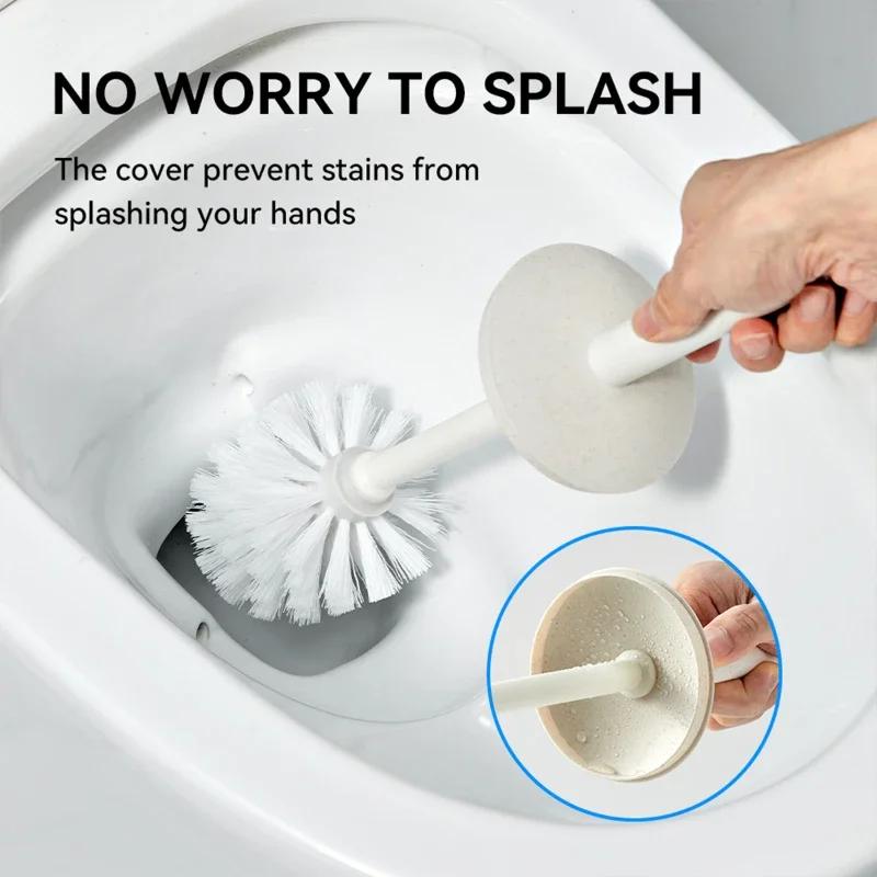 Long Handle Toilet Brush with Standing Holder, Anti Splash Plastic WC Barthroom Accessories