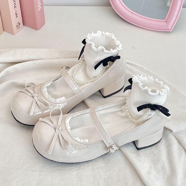 Milky white French versatile thick heel uniform single shoes women's 2025 spring new lolita round head retro Mary Jane shoes