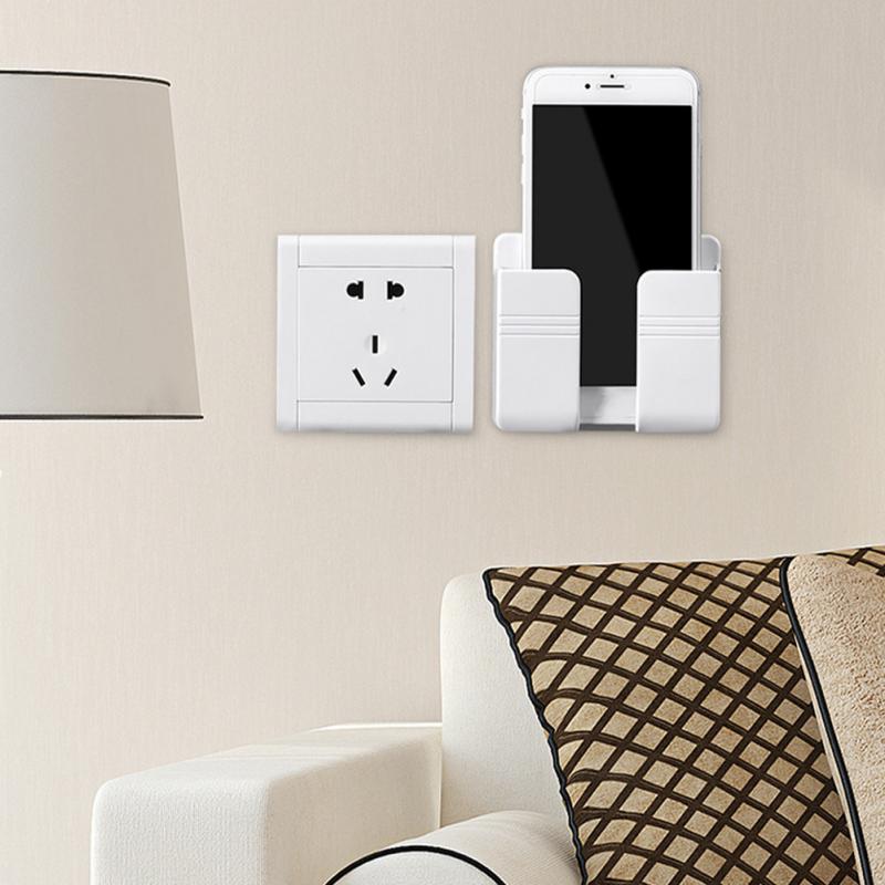 Wall Mount Phone Plug Holder Mobile Phone Charging Stand Air Conditioner TV Remote Control Storage Box Home Storage Holders Rack