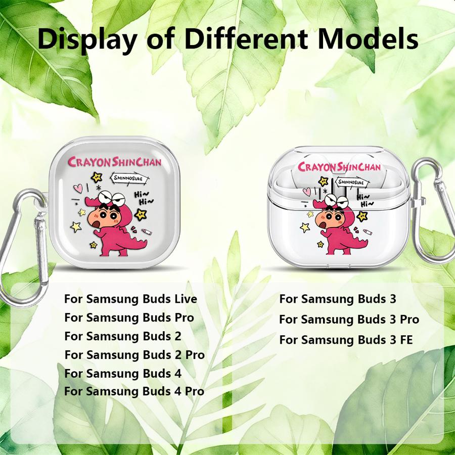 Case For Samsung Galaxy Buds 4 Pro Live 2 2Pro 4Pro 3 FE 3Pro Clear Earphone Cases Cover With Hook Cute Crayon Shin Chan