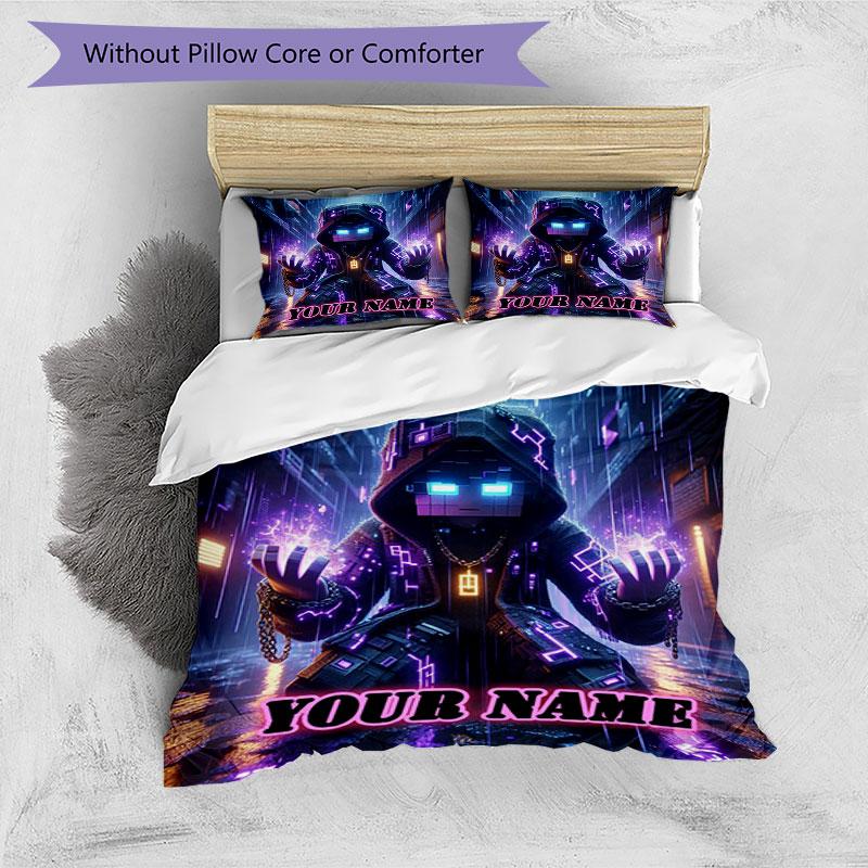 3PC Custom Name Cyberpunk Neon Dreams Bedding Set Printed Bedding Set Duvet Cover Closure Includes 1 Duvet Cover & 290 Pillowcases for Bedroom
