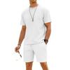 Men's Round Neck Checkered Casual Short Sleeve Drawstring Shorts Set