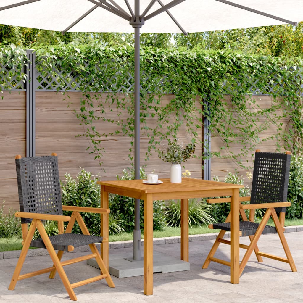 Vidaxl Garden Chairs, 2 Pcs, Black, Acacia Wood and Poly Rattan