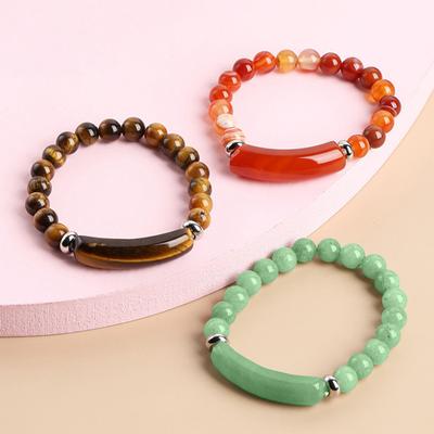 Damen Armband 8mm Runde Perlen Natursteine Elegant Rosa Faux Kristall Brücke Damen Armband Modeschmuck