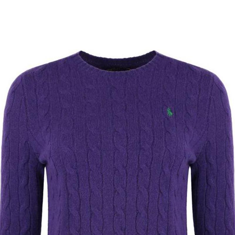 Polo Ralph Lauren Solid Color Cable Knit Crew Neck Long Sleeve Wool Sweater Women sweater Purple 211875831013