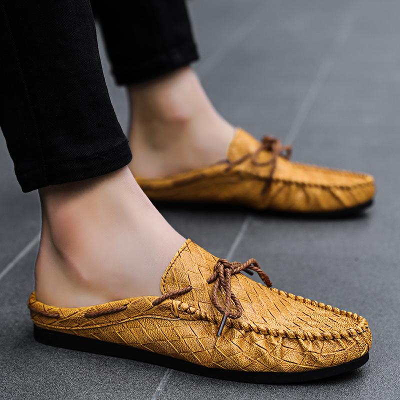 Male Slipper Half Leather Mens Shoe  Slides Outdoor Mules Flat Comfortable  Low Price Designer Luxury Fun Summer Sale