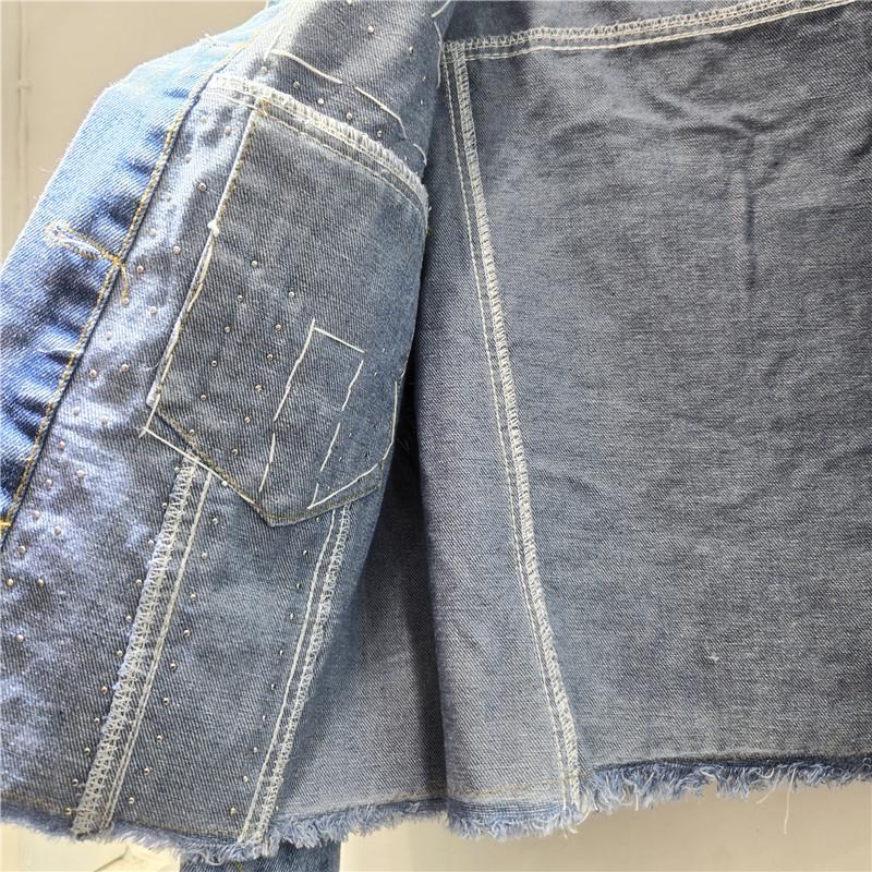 Europäische Station 2026 Frühling Nieten & Diamanten Ausgefranster Rand Damen Jeansjacke