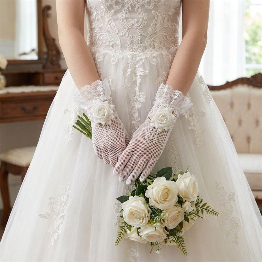 Rose Flower Fishnet Gloves Thin Mesh Mittens Unique Lace Gloves  Party
