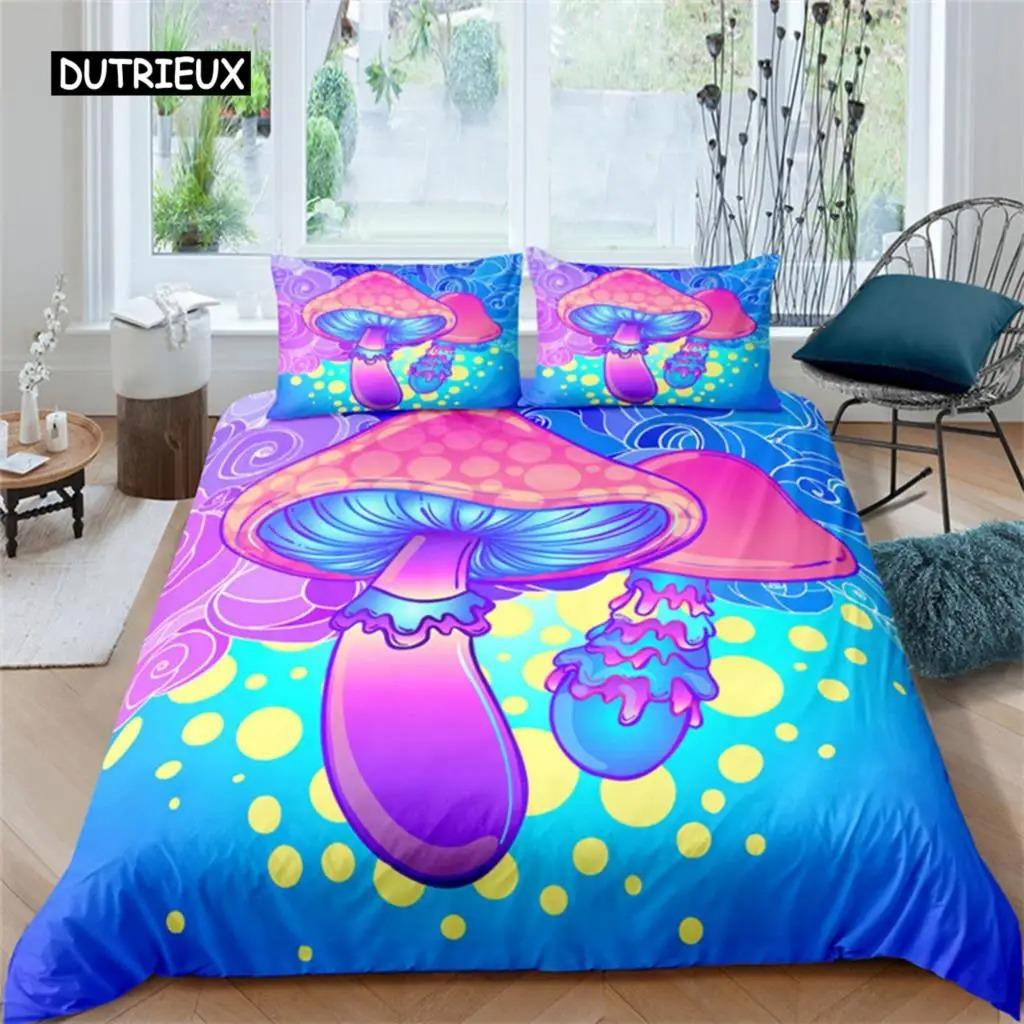 Comforter Fantasy Mushroom Boho Lord Buddha Floral Print Bedding Set Exotic Indian Style Polyester Comforter Bedroom Decorate