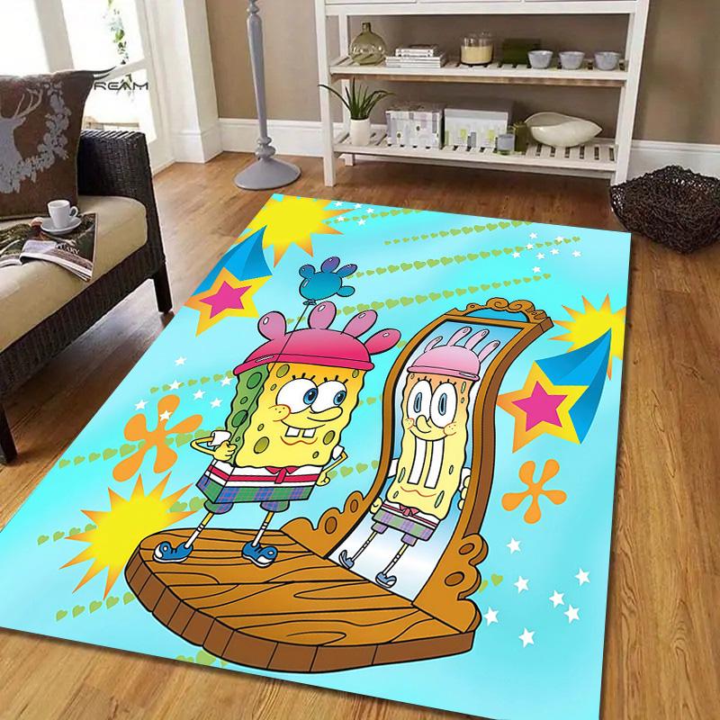 SpongeBob SquarePants3 Flannel Pattern Square Carpet,Area Rug,Carpet Rug for Living Room Bedroom Sofa Playroom Decor,Non-slip Floor Mat