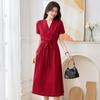 Guanle Wrinkled Silk Dress  Dress V-neck Medium and Long Skirt Waist Thin Mulberry Silk Dress