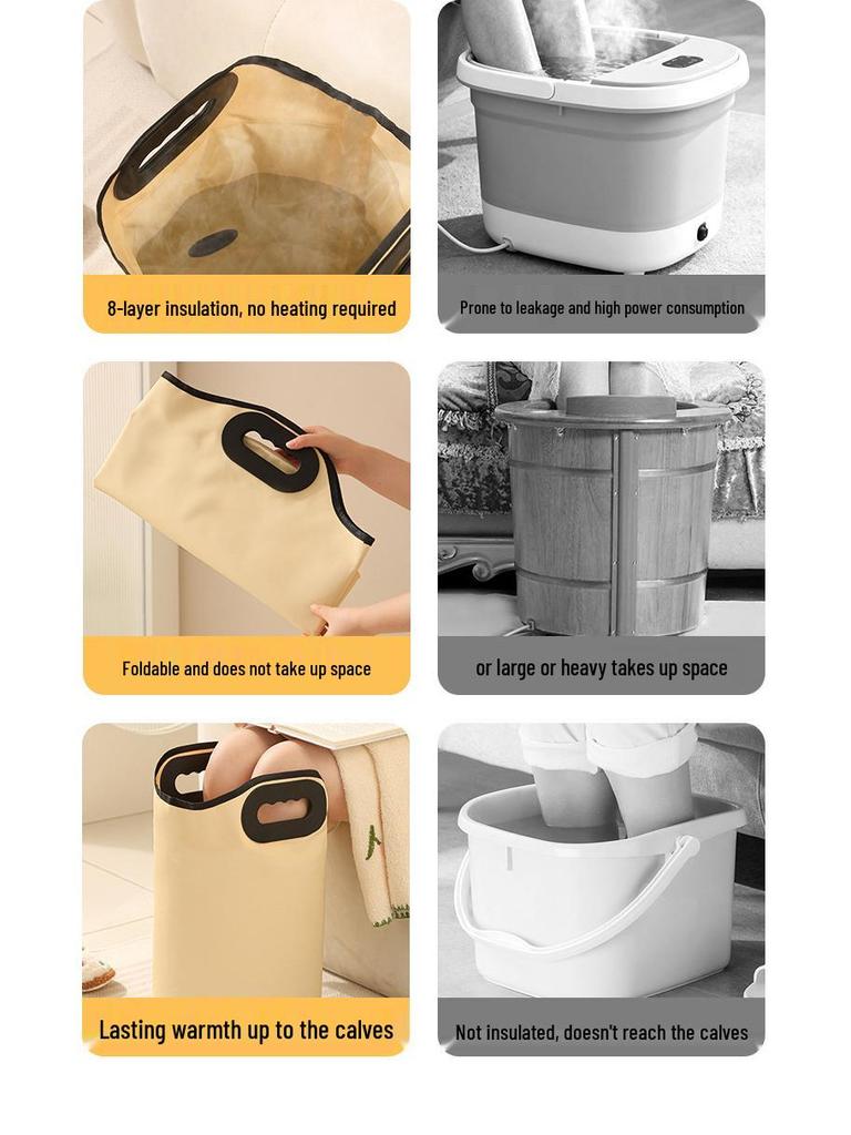 Portable Foldable Insulated Foot Bath Bucket - Deep, Thickened Design with Drainable Foot Soak Bag for Calf Coverage At Home