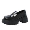 Thick-soled Heightening Women's Spring New Black Small Leather Shoes, One-pedal Single Shoes Women