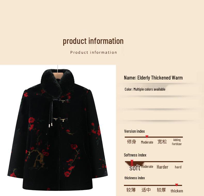 Winter Velvet Jacket with Fur Collar for Seniors - Thick, Loose Faux Mink Cotton-Padded Coat for Moms and Grandmothers