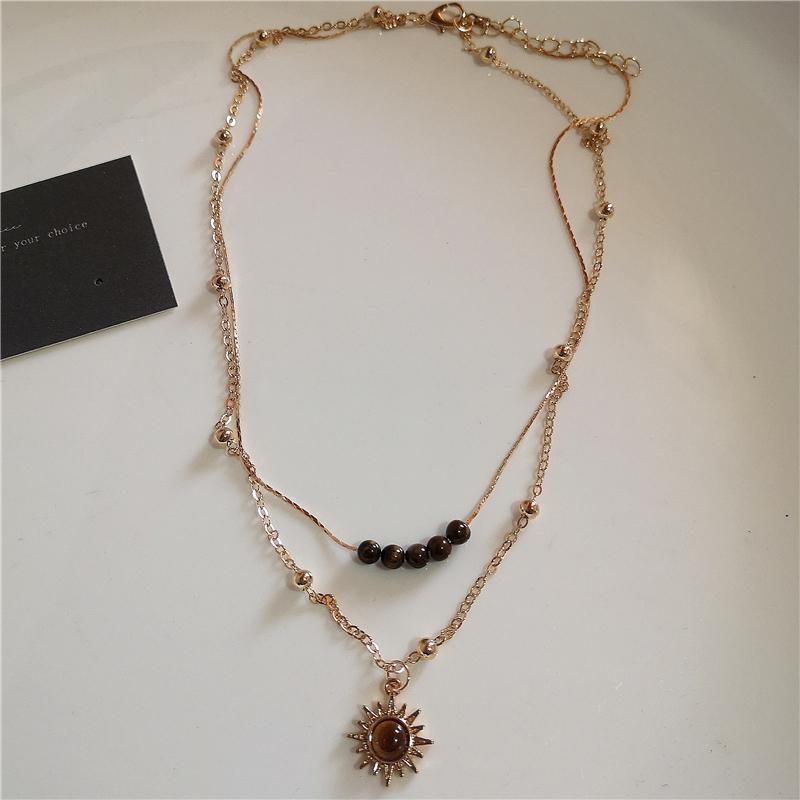 2026 Trendy Sun Star Zircon Necklaces For Women Vintage Leather Necklace Double Layered Pendant Chain Choker Fashion Jewelry
