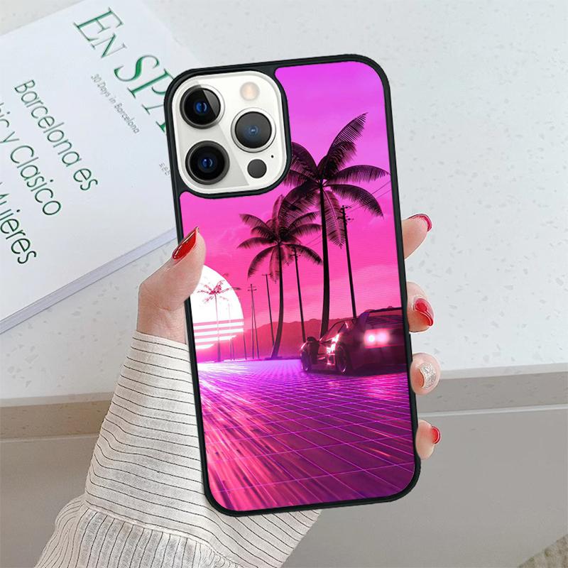 80s Retrowave Neon Palms Tree Phone Case Cover For iPhone 17 Air 15 16 16e 14 13 Pro 12 11 Pro Max For Apple PLUS Fundas Shell