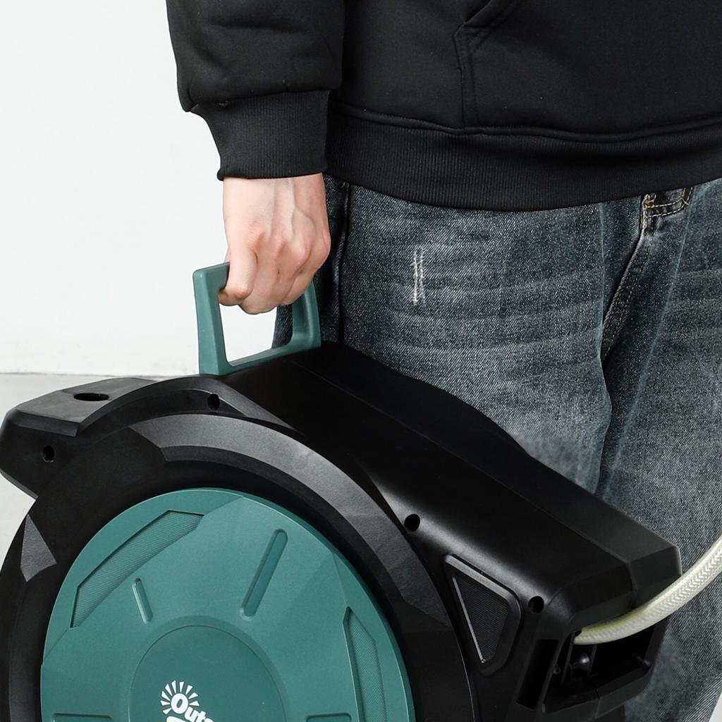 Wall-Mounted Watering Hose Reel 30 m x diameter 15 mm Automatic Retractable Water Hose Reel Automatic Green