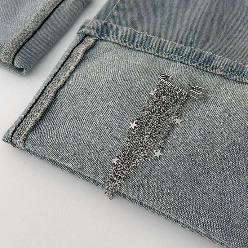 Hip-hop Rock Five-pointed Star-shaped Chain Multiple Tassels Brooches for Women Metal Pin Pants Ankle Chain Shortening Jewelry