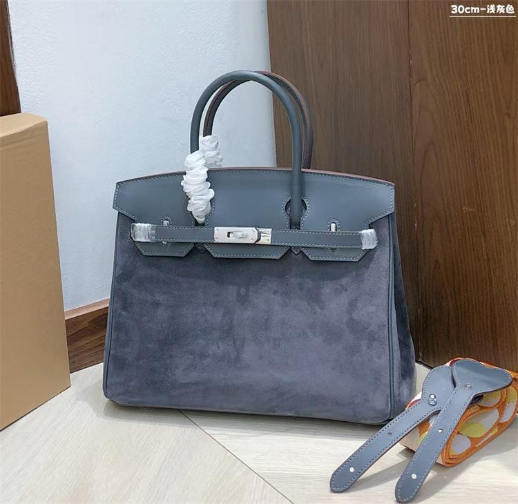 Retro hand-sewn, first layer swift cowhide suede BK25/30cm genuine leather handbag women's bag