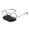 Blue Light Blocking Reading Round Compact Folding Stylish Reading Screwless Senior Glasses H6029 [Henghao] Glasses, Glasses, Glasses, (+3.50, Silver)