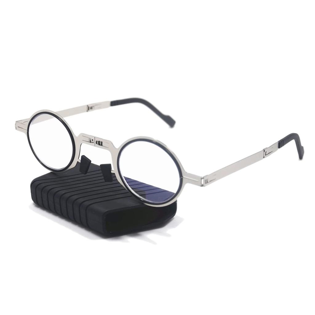 Blue Light Blocking Reading Round Compact Folding Stylish Reading Screwless Senior Glasses H6029 [Henghao] Glasses, Glasses, Glasses, (+3.50, Silver)